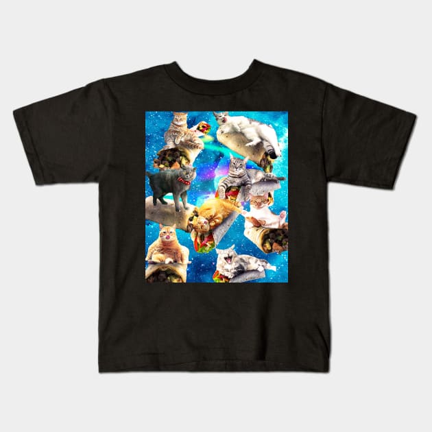 Galaxy Cat Burrito In Rainbow Space Kids T-Shirt by Random Galaxy